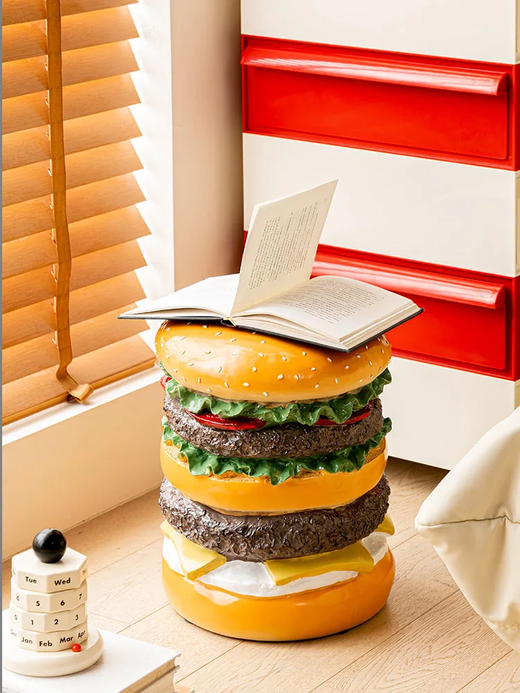 

Creative Food Small Stool Resin Hamburg Corn Mobile Living Room Entrance Hallway Ottoman Shoe Stool Modern Leisure Low Stools
