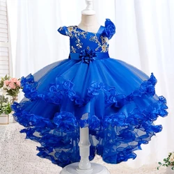 Elegant girl chiffon Christmas party dress embroidered one shoulder cake puffy dress 2024 new girl trailing wedding dress