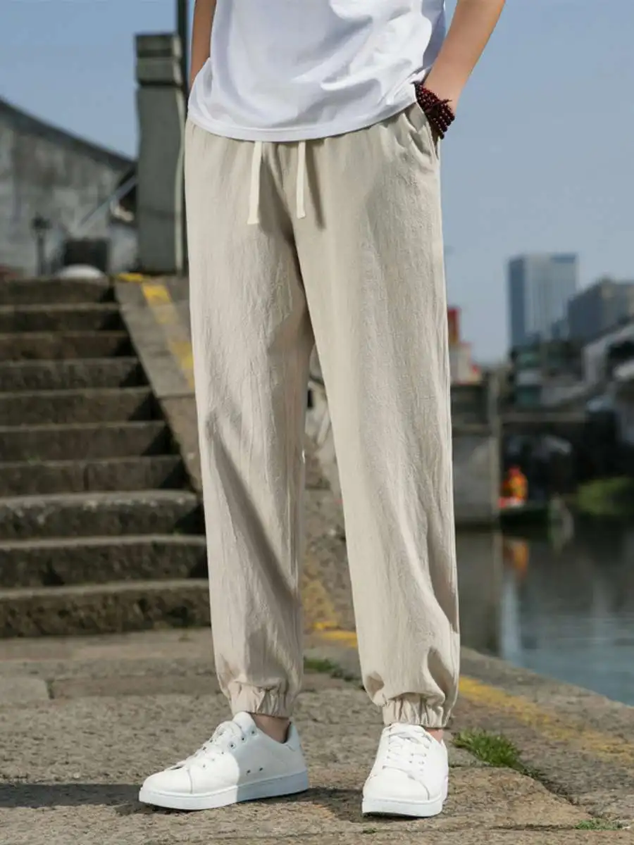 

New Men's Cotton Linen Straight Leg Casual Trousers Spring Summer Loose Fit Harem Pants Comfortable Breathable Summer Wear