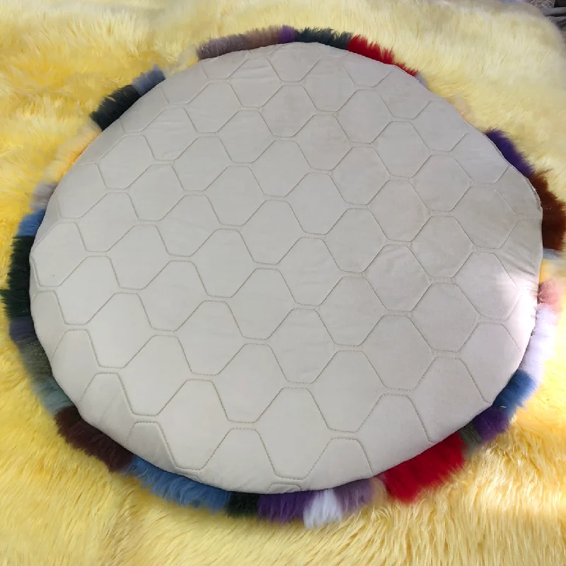 Unique Goatskin wool long hair colorful living room carpet mat 1m round Multi-coloured patchwork LGBT Dog Blanket Cat Litter