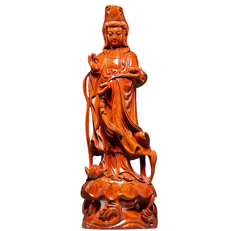 6-calowa drewniana statuetka Ruyi Guanyin Syflower z litego drewna Czarne drzewo sandałowe Drewniana statuetka Buddy Dekoracja domu Feng Shui