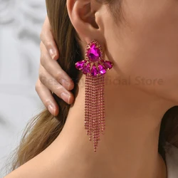 Shiny Inlaid Glass Elegant Alloy Long Tassel Earrings For Women Dinner Party Sexy Skirt Paired Ear Accessories Fashion Jewelry