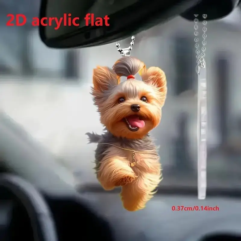 Cute Acrylic Happy Running Dog Flat Car Rearview Mirror Decoration,Bag Keychain Pendant , Colorful Fun Accessories Funny