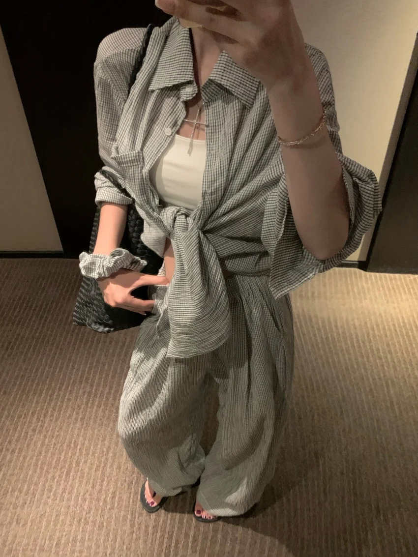 Alien Kitty Hot Sale Damessets Office Lady Chic Nieuwe Casual Shirts 2025 Zonnebrandcrème Herfst Volledige mouw Wijde pijpen Losse broekpakken