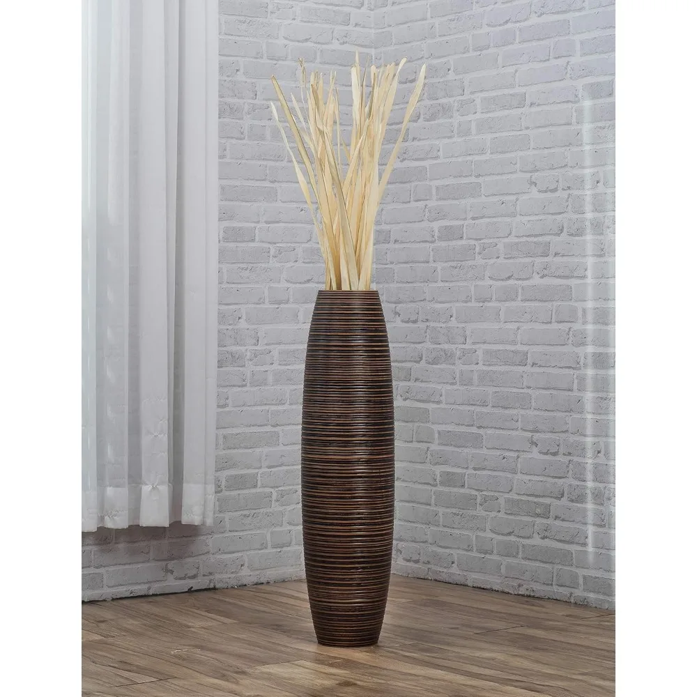 Florero rústico de piso alto de madera - 26 soportes decorativos para plantas artificiales y hierba de pampa