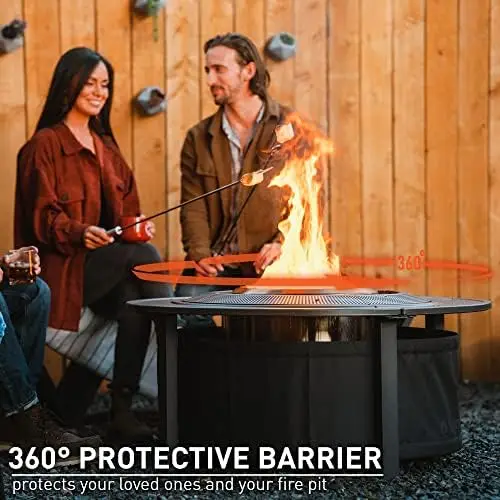 42 Inch Fire Pit Surround Tabletop - Portable Protective Barrier for Wood Burning Fire Pits for Safety & Extra Space