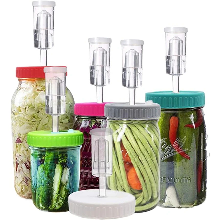 Tapas de fermentación Tapa de fermentación de plástico con tapas de fermentación Airlock para tarros de masón de boca ancha (frascos no incluidos)
