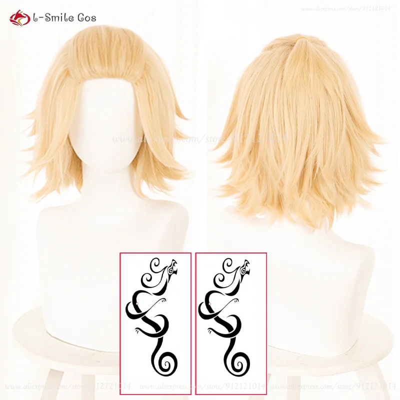 Anime Cosplay Manjiro Sano Mikey Cosplay Wigs Short Blonde Fluffy Wigs Heat Resistant Synthetic Hair Halloween Wigs + Wig Cap