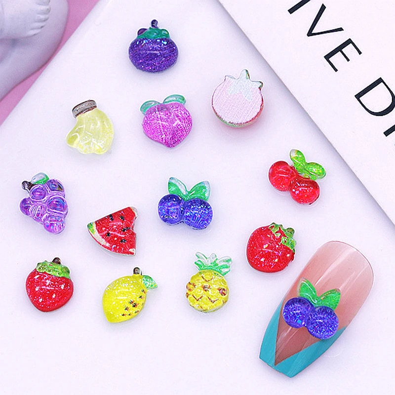 50PCS 3D Acrylic Nail Art Fruit Charms Cherry Strawberry Accessories Parts For Nails Decoration Manicure Decor Supplies Material