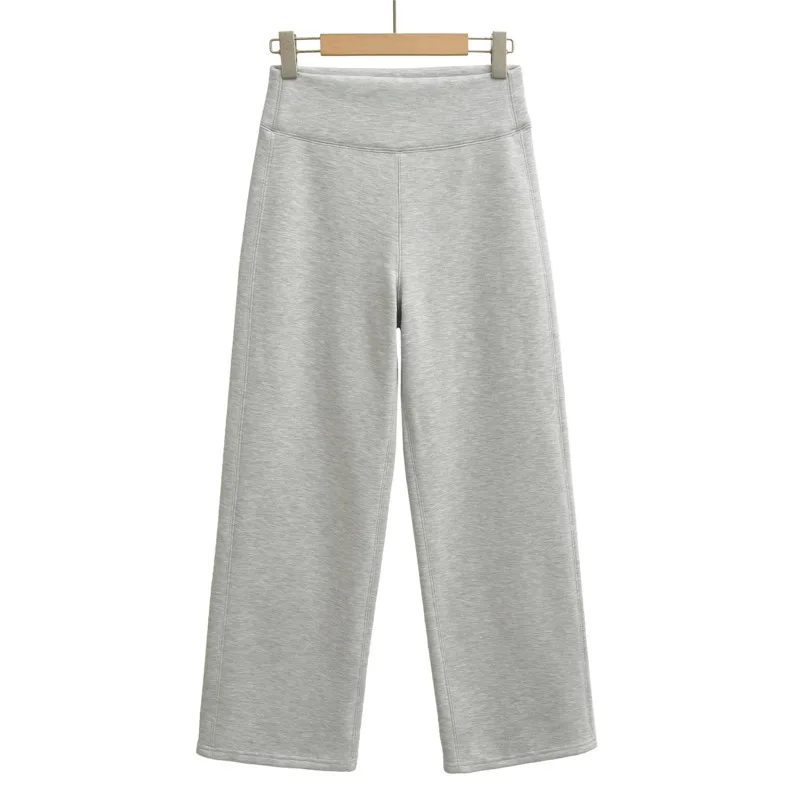 Style Long Pants Spliced Simple Basic Straight Casual Pants Solid Color Casaul Elegant Style Stylish Wide-leg Pants Smooth MGX9