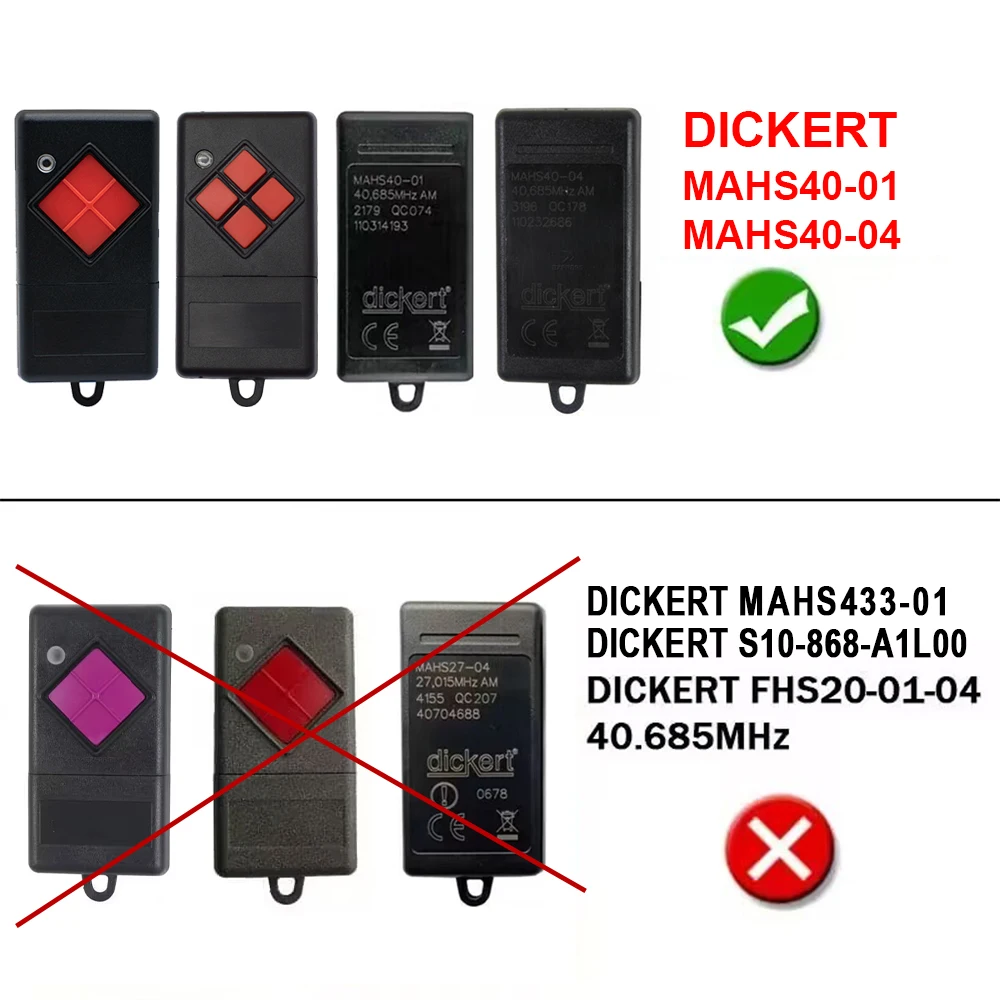 For 40.685MHz DICKERT MAHS40-01 MAHS40-04 Garage Door Remote Control Dickert 40mhz Door Opener Keychain Command