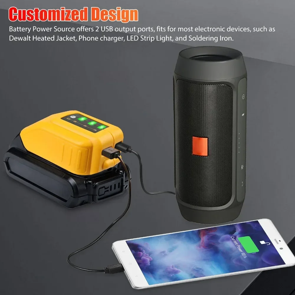 Converter USB Charger For DEWALT 14.4V 18V 20V Li-ion Battery Converter DCB090 USB Device Charging Adapter Power Supply