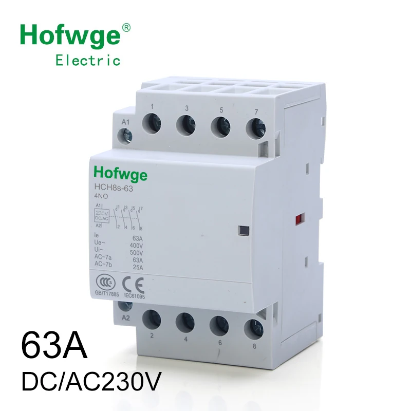 contator dc230v bobina ac230v 63a 4no contator modular automatica din rail tipo hch8s63 dc24v 01