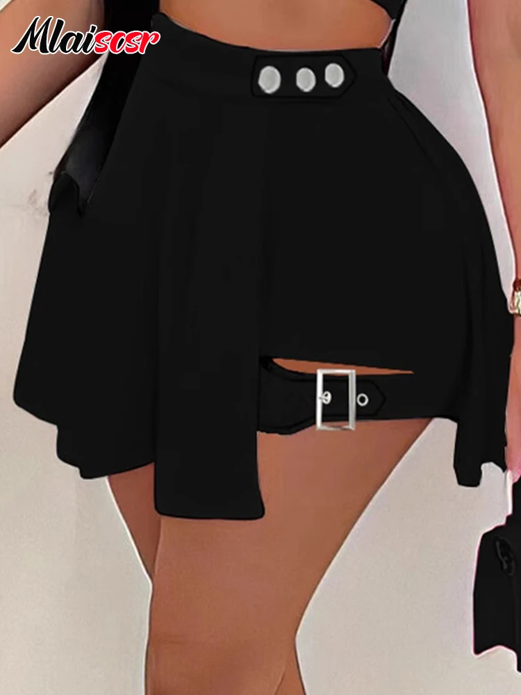 Mlaiscsr Gothic Style Pleated Punk Irregular Ring Shorts Skirt High Waist A-Line Harajuku Mini Pants Sexy Party Night Clubwear