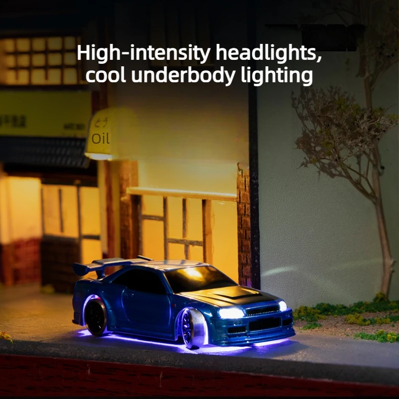 C64 1:76 Mini RC Drift Car 2.4G Rechargeable with Cool Lights Built-in Gyroscope RTR Desktop RC Drift Car A Great Gift for Kids