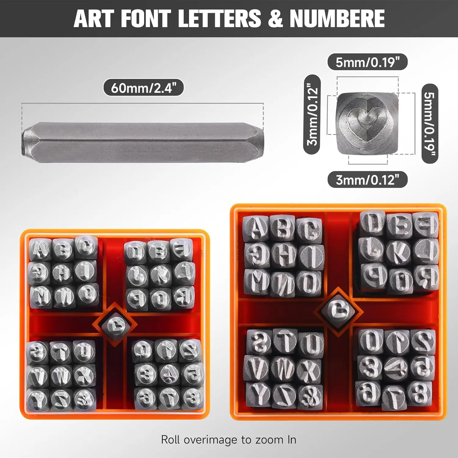 37個の数字と文字スタンプセット、1/8インチ(3mm)メタルアルファベットスタンプDIY手作りレザークラフトスタンプ