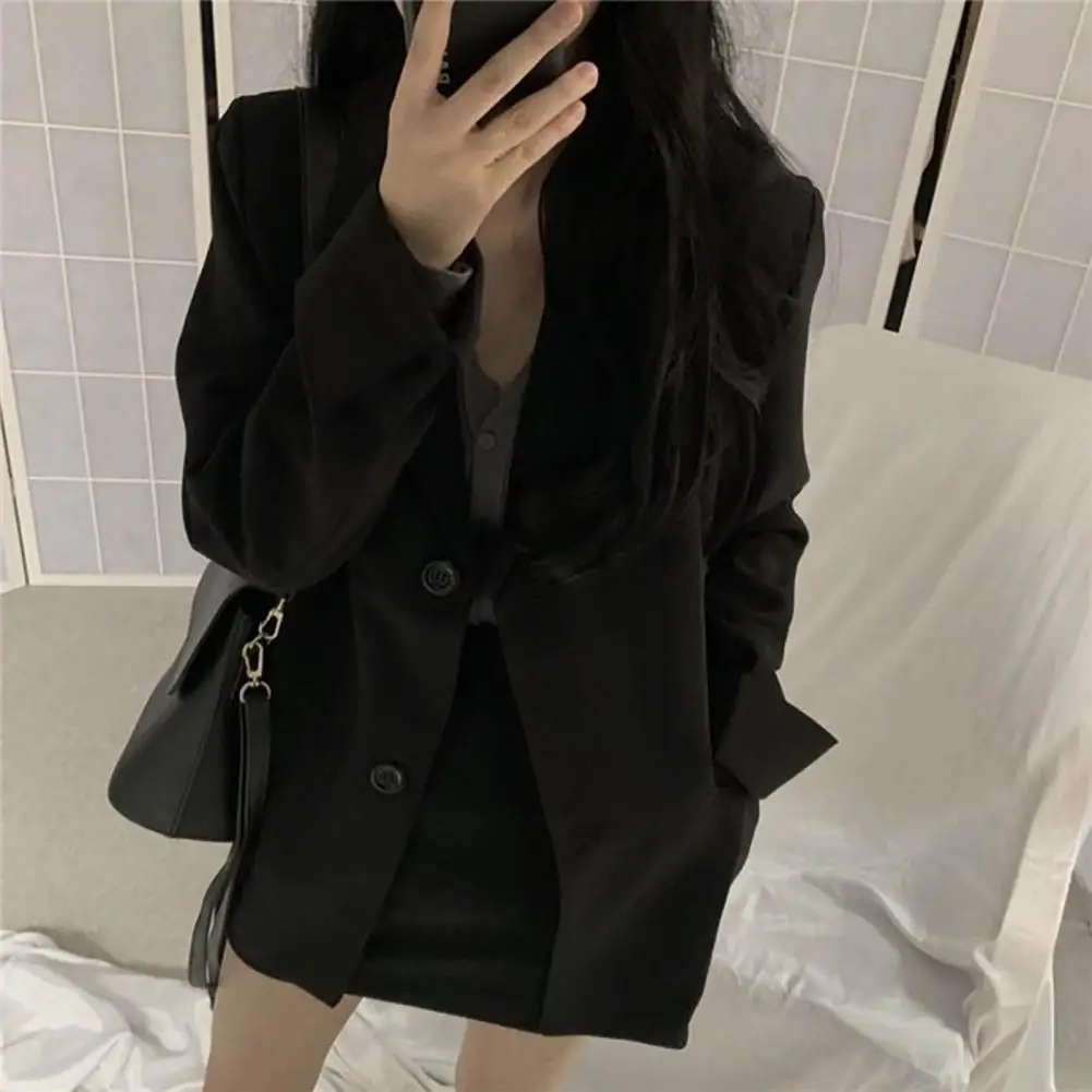 Classic Women Suit Coat Regular Loose Button Design Lady Girl Casual Black Blazer Suit Jacket Coat  Autumn Blazer All Match