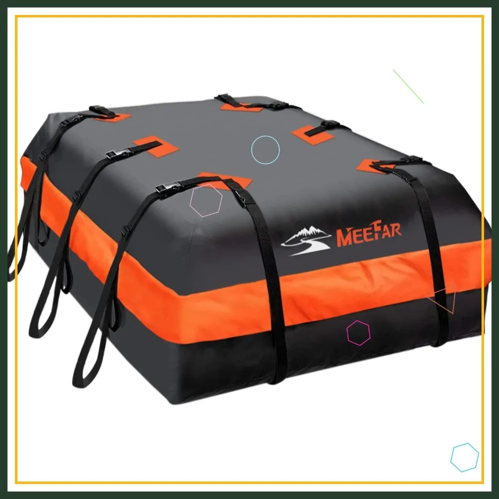 

20 cu ft Waterproof Car Roof Cargo Carrier Bag - Anti-Slip Mat, 10 Straps, 6 Hooks & Lock Included