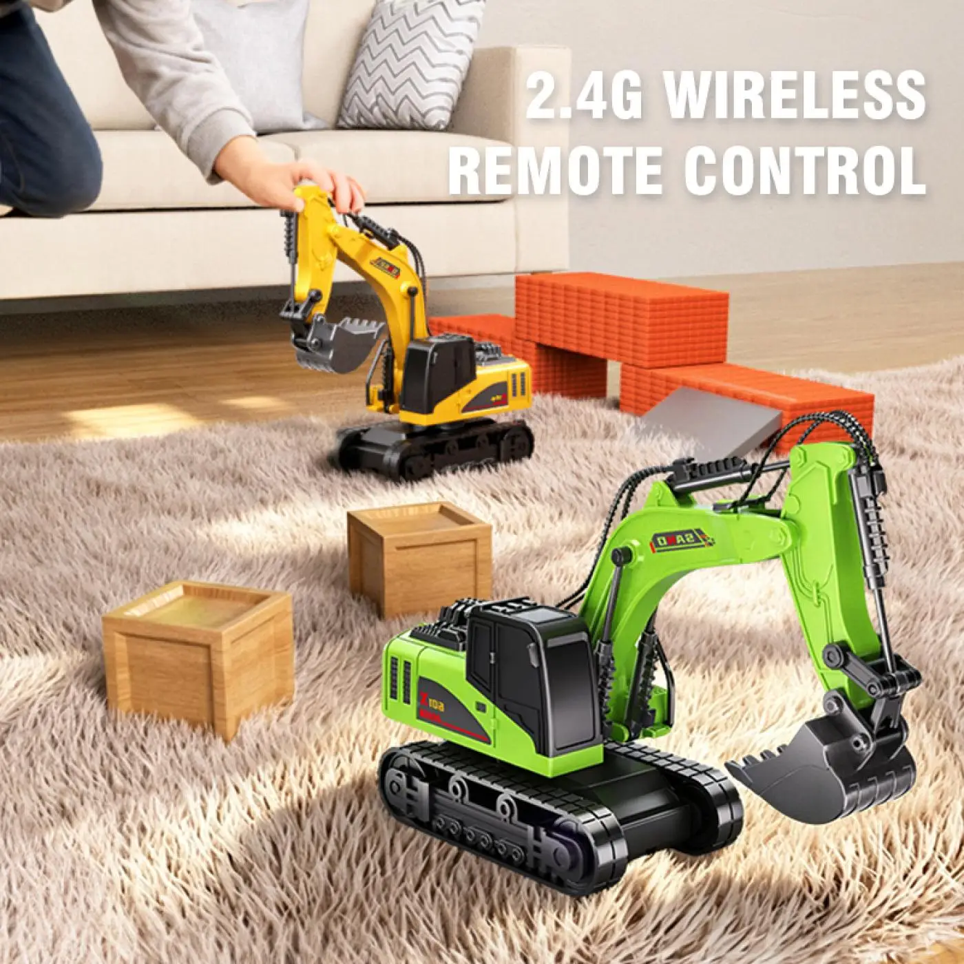 1/64 Mini RC 10CH Alloy Excavator Truck With Lights Sound Kids Toys App Remote Control Engineering Vehicle Boys Christmas Gifts