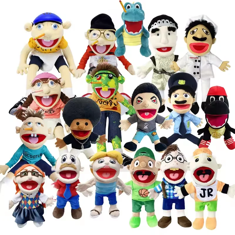 Jeffy Family Hand Puppet Plush Doll Dad Mom Chef Junior Joseph Cody Penolope Talk Show Party Props Open Mouth Muppet Kids Gifts