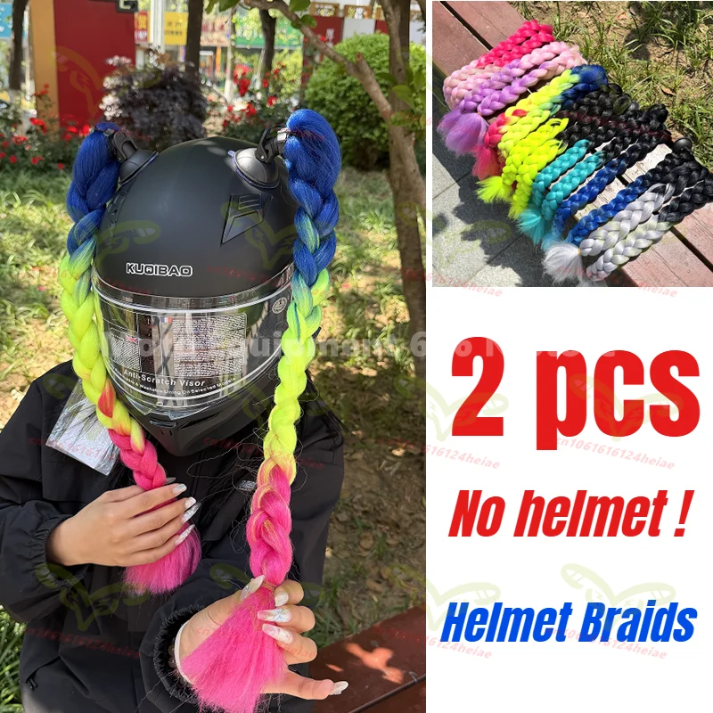 

Girl's 2pcs Dual Ponytail Motorcycle Helmet Braids Woman Decor Braids Wig Ears Accessories For Motorcycle Helmet