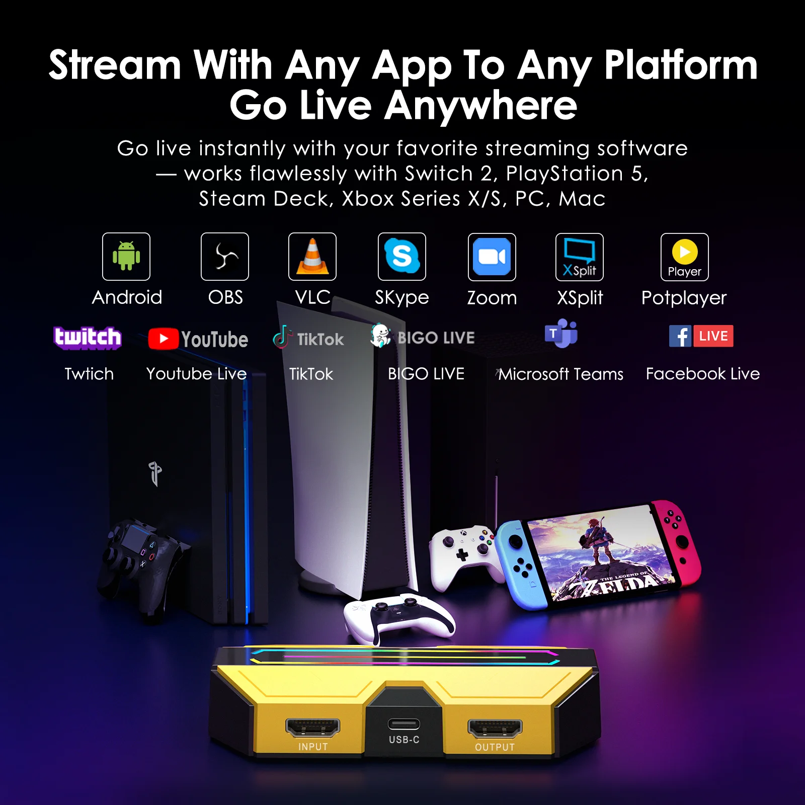 BlueAVS 4K HDMI Video Capture Card for Streaming, 4K 60Hz 1440P 144Hz 1080P 240Hz Capture with HDR VRR ALLM Passthrough