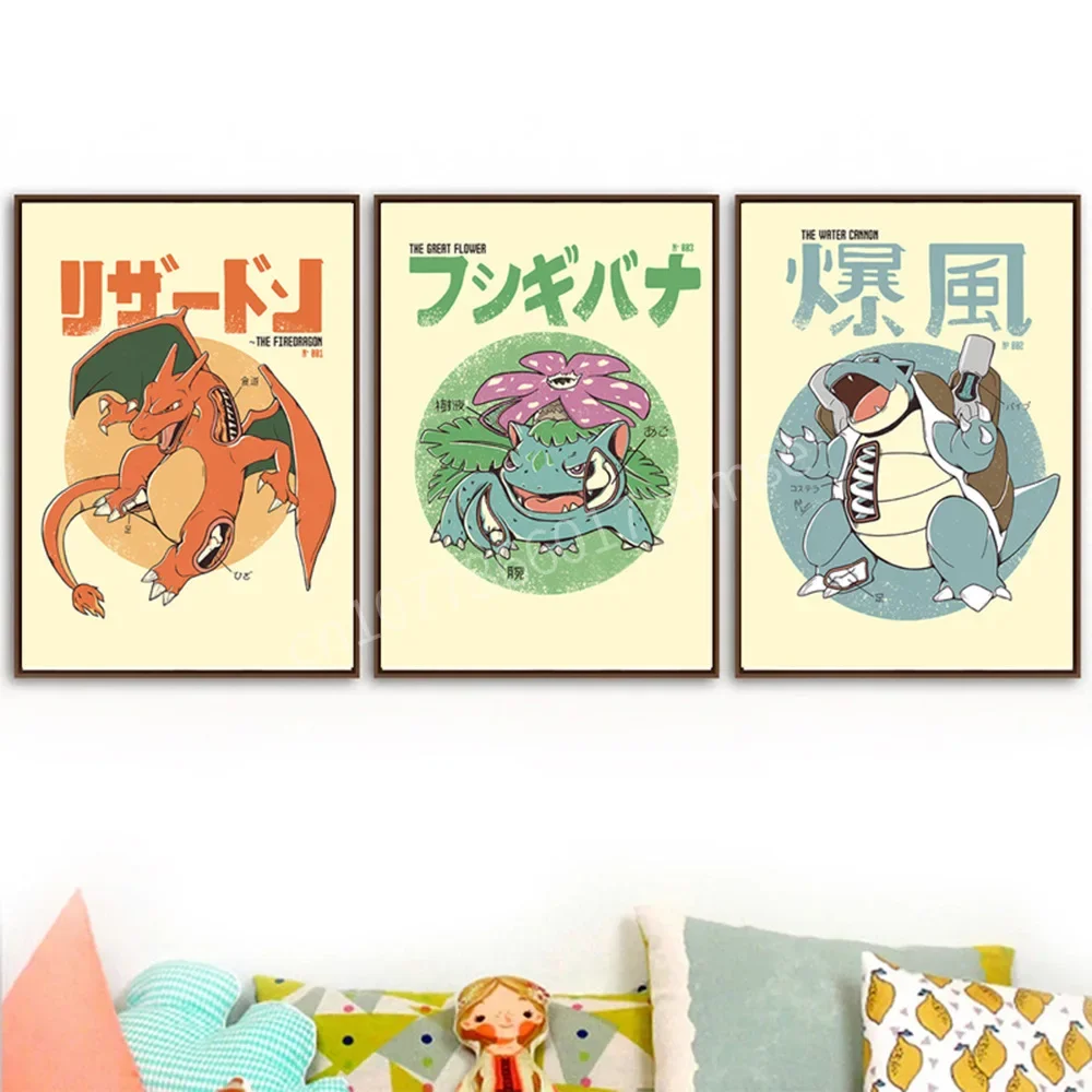 

Anime Pokemon Canvas Painting Bulbasaur Charmander Squirtle Poster and Print Watercolor Wall Art Picture Home Decor Kids Gifts