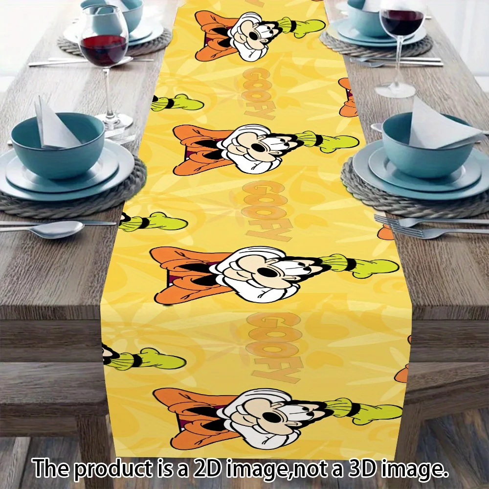 1 Piece Disney Goofy Table Runner - with Goofy Expressions, Yellow Background, Suitable for Restaurants, Home, Dinner Parties, Pastoral Style Decoration, Autumn Parties