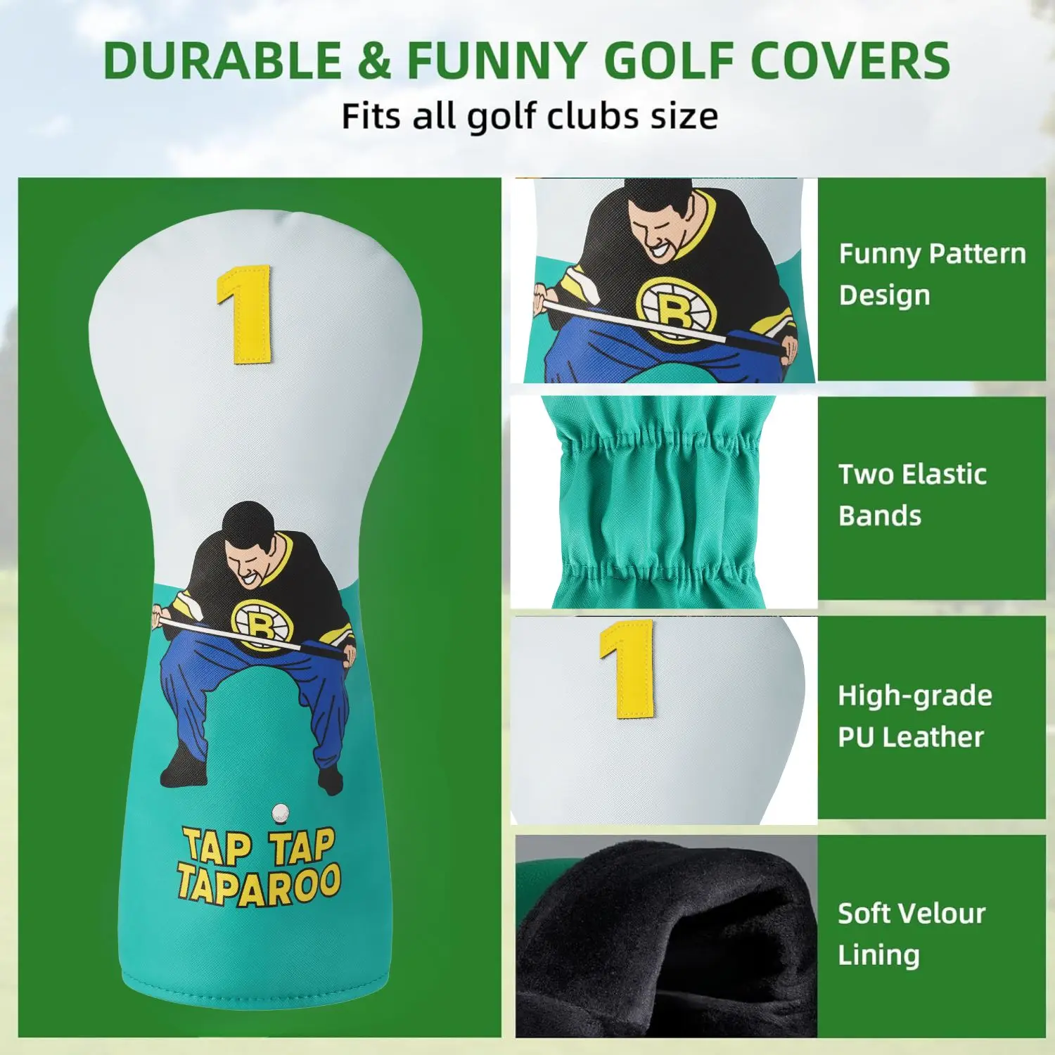 Golf PU Leather Head Covers for Driver, Funny Design Golf Club Head Covers with Soft Lining -Protective,Water-Resistant