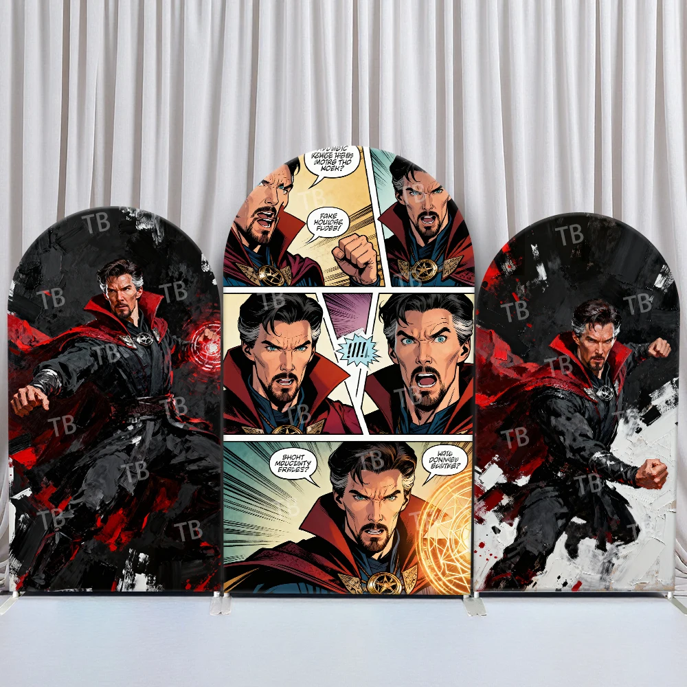 

Marvel Doctor Strange Arch Backdrop Cover Red Black Graffiti Design Birthday Party Photo Booth Props for Events Decorations