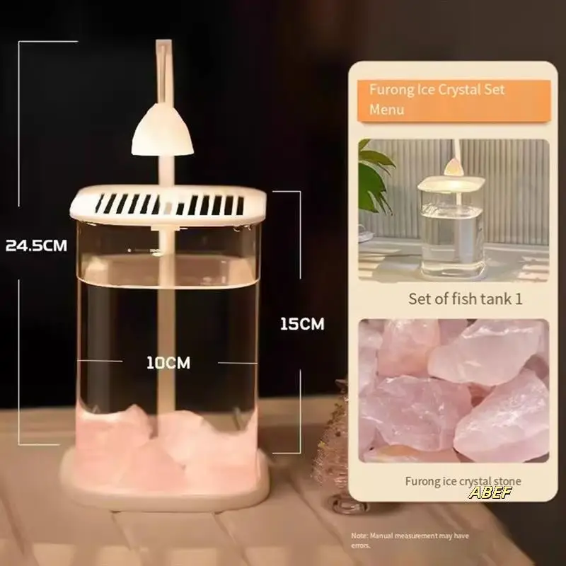 Mini Desktop Glas Aquarium Aquarium mit farbigem Kristall LED Licht Desktop Ornamente High-End Zierlampe