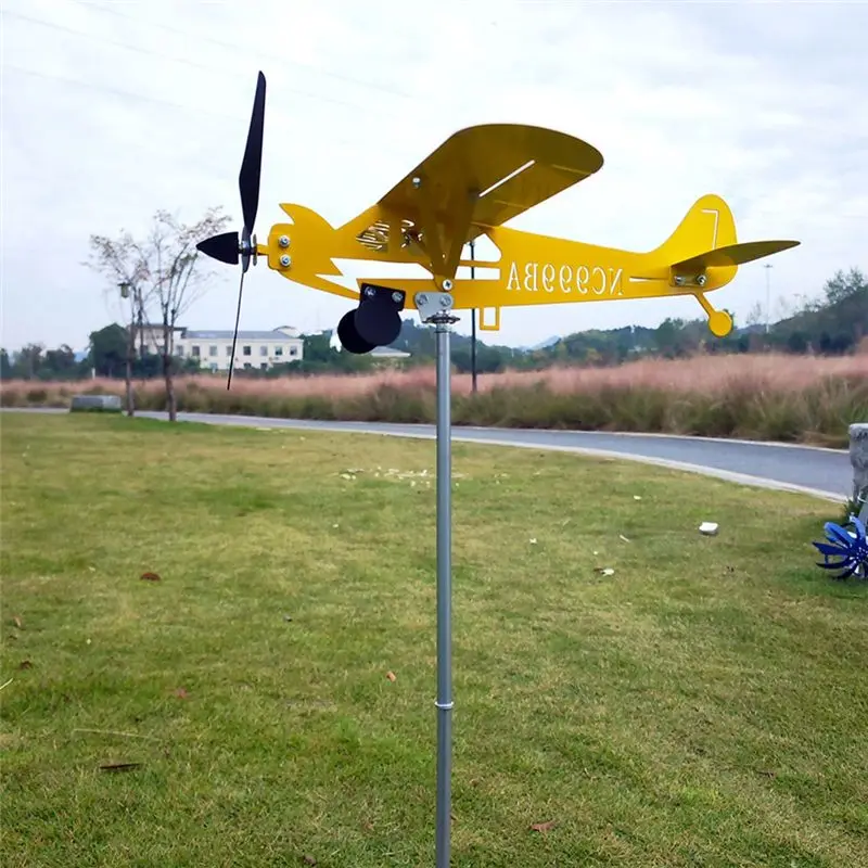 B84B Whirligigs Airplane Wind Spinner Iron Wind Vane Wind Plane Sculpture Durable Outdoor Yard Decor for Garden