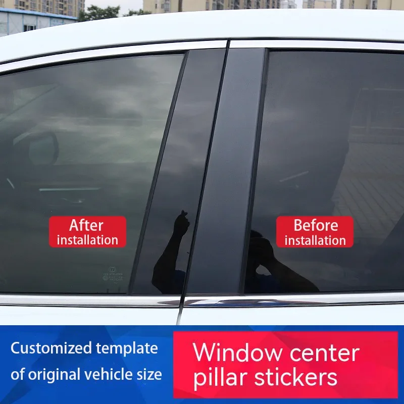 4pcs Car Black Mirror Middle Column PC Window Trim B C Pillar Strip Sticker For Ford Fiesta 5 doors 2011 12 13 14 15 2016