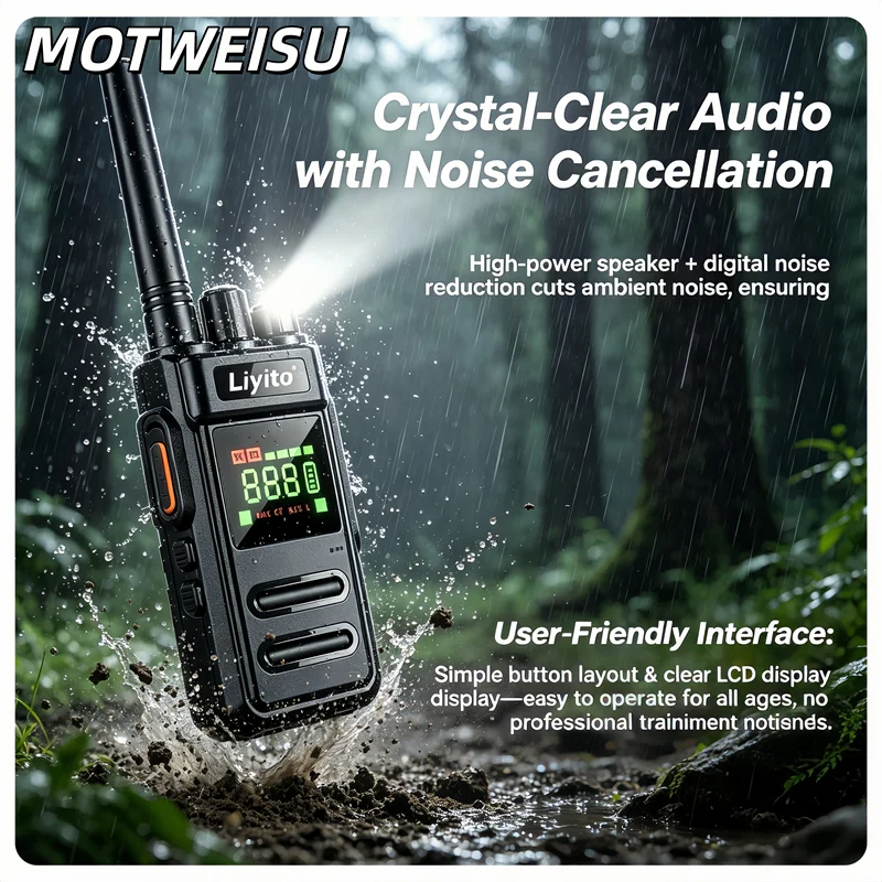 Handheld Walkie Talkie LCD Display Screen Flashlight Two Way Radio Long Range Rechargeable Battery USB Charging VOX for Camping