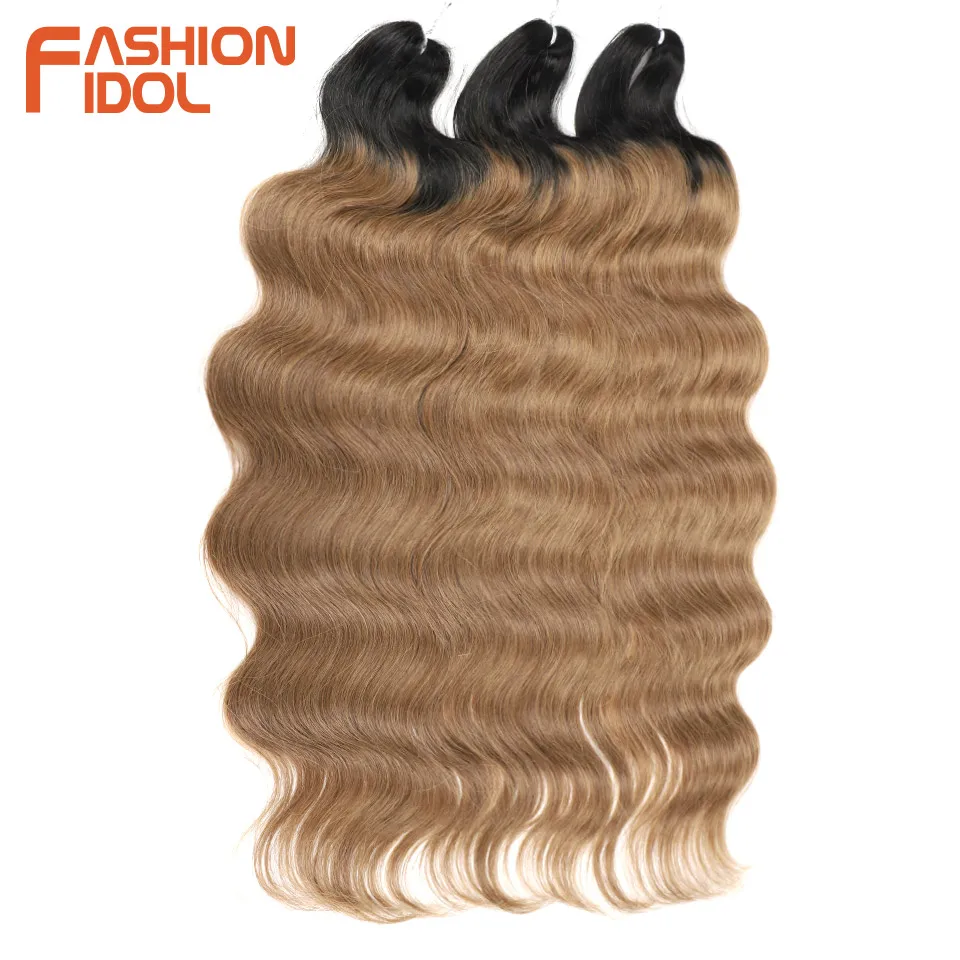 FASHION IDOL Body Wave Crochet Hair 24 Inch Long Synthetic Hair Braids Goddess Ponytail Hair Wavy Ombre Blonde Hair Extension