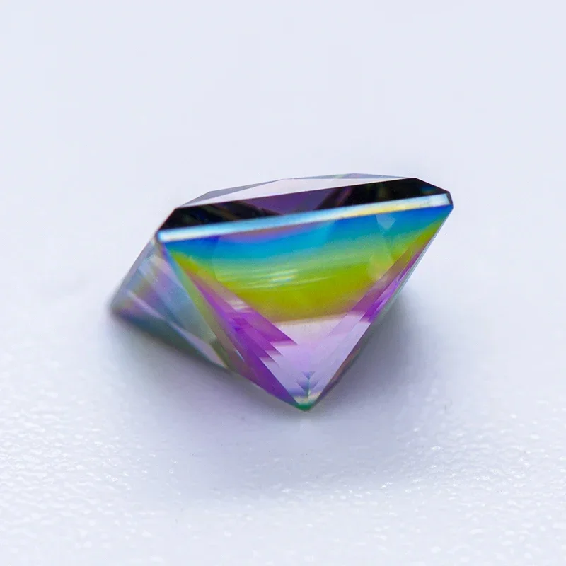 Moissanite Stone Princess Cut Rainbow Green Color Lab Grown Diamond For Charms DIY Jewel Making Materials With GRA Certificate