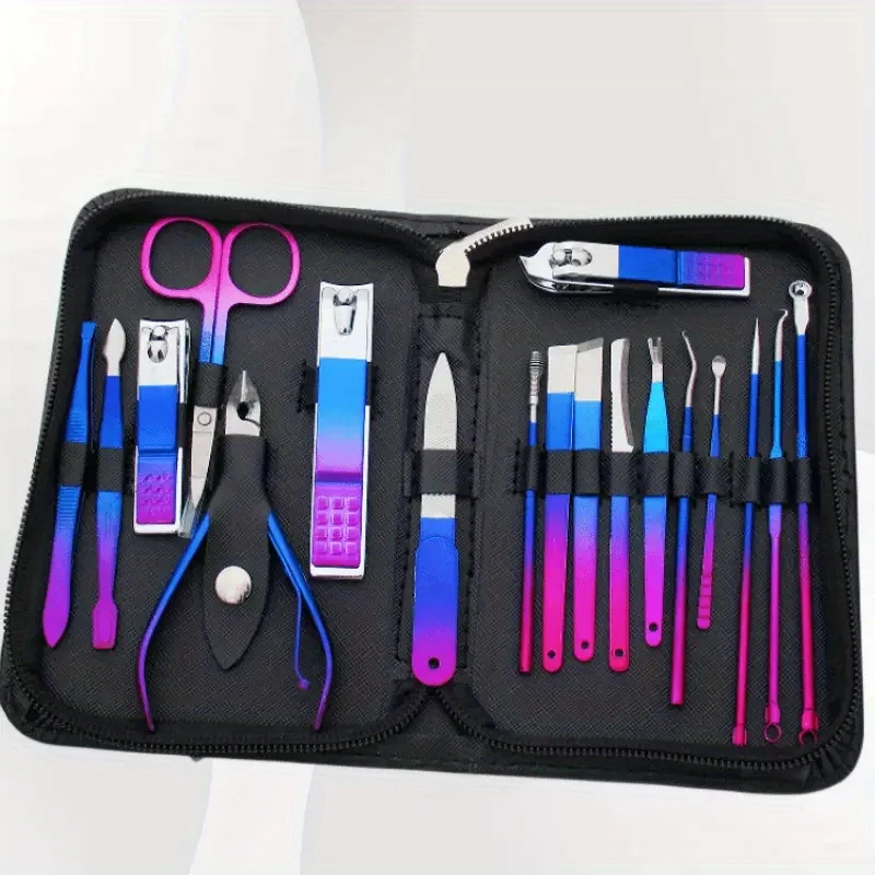 Kit de manucure et pédicure professionnel en acier inoxydable, soin des ongles de précision avec étui de voyage, coupe-ongles et ciseaux, ensemble de 9 à 18 pièces