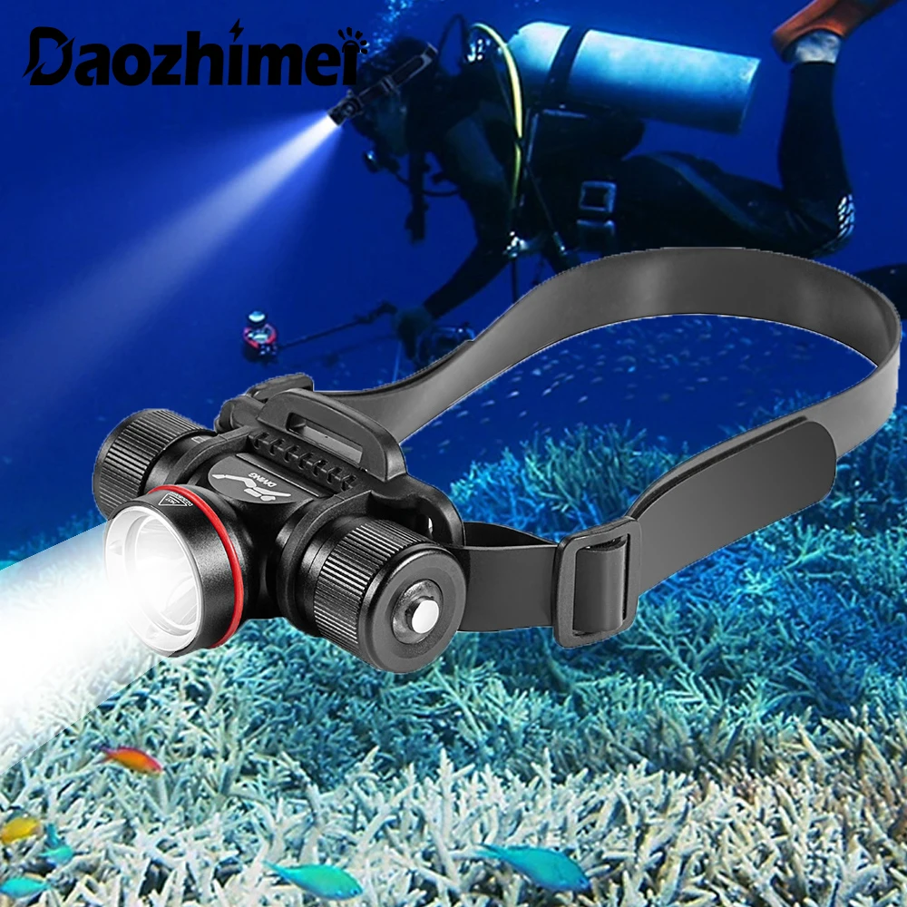 

IPX8 LED Diving Headlamp 5 Modes Scuba Light Flashlight Underwater 50 Meters Waterproof Lantern 18650 /21700 Battery Headlight