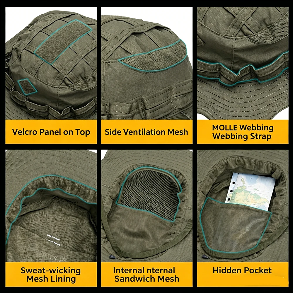 Tactical Camo Boonie Hat Lightweight Foldable Sun Cap Wear-Resistant Outdoor Bucket Hat for Hunting Fishing Hiking Camping