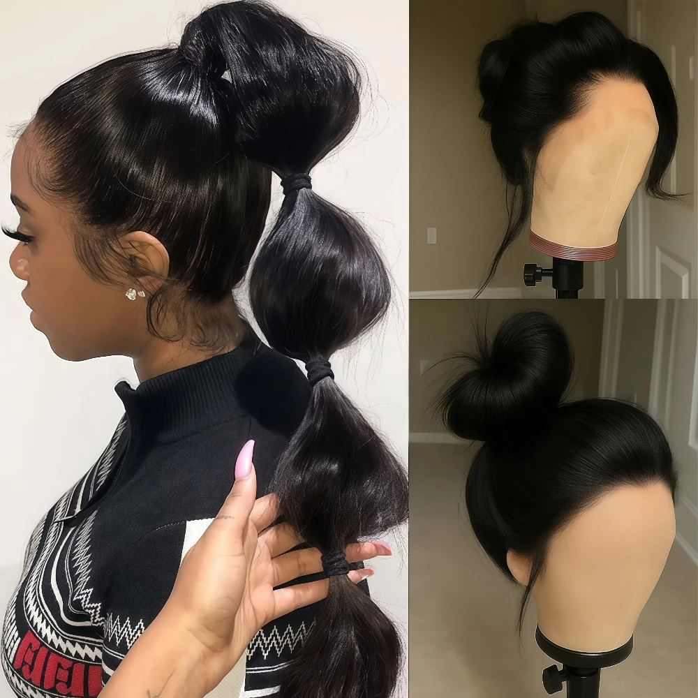 

30 Inch Invisi-Drawstring Strap 360 Full Lace Front Glueless Straight Wigs Human Hair Pre Plucked 5x5 HD Lace Closure Black Wigs
