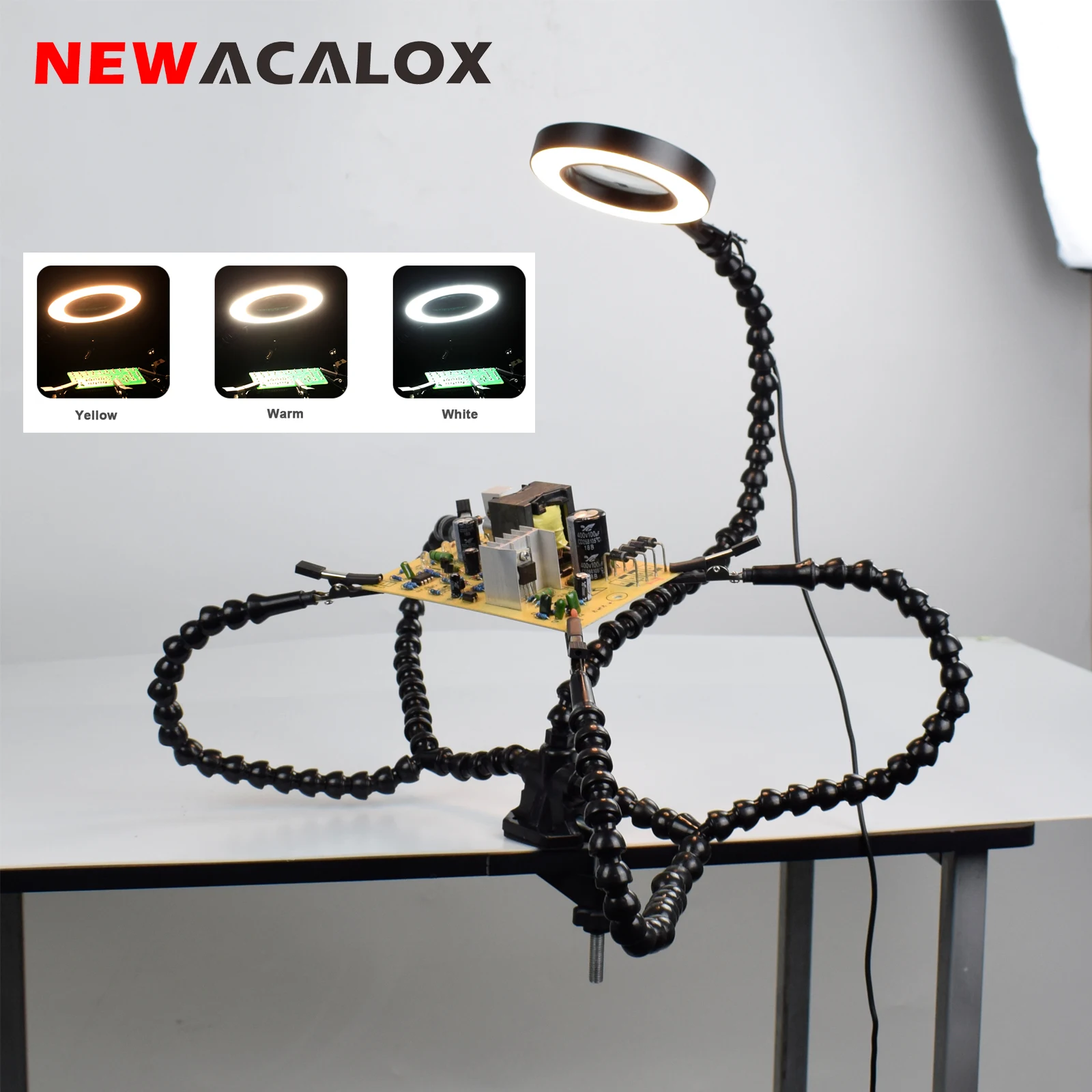 

NEWACALOX Soldering Helping Hands Third Hand Flexible Arms Tool with 3X LED Magnifier Crafts Jewelry Workshop Helping Station