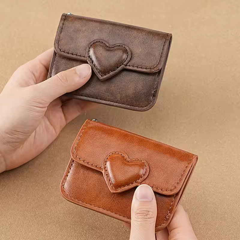 Women Lightweight PULeather Card Holder Cute Heart Shaped Small Wallet Multi-card Anti-magnetic Card Holder Travel Cash Coin Bag - Image 2