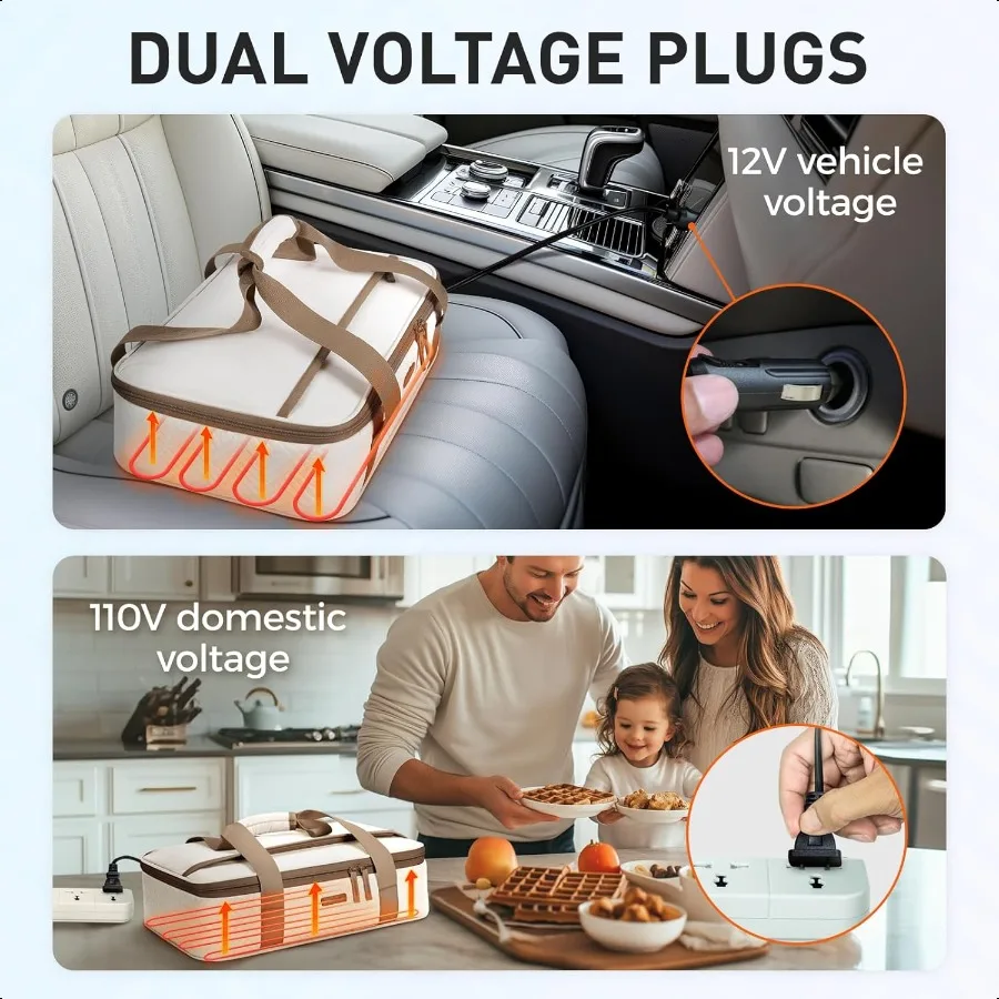 Food Warmer Heated Casserole Carrier Electirc 12V 110V Portable Food Warmer Insulated Casserole Carrier for Fits 9 x 13 Baking