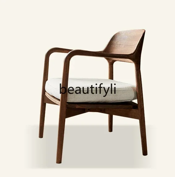

Black walnut single sofa chair solid wood soft bag leisure chair