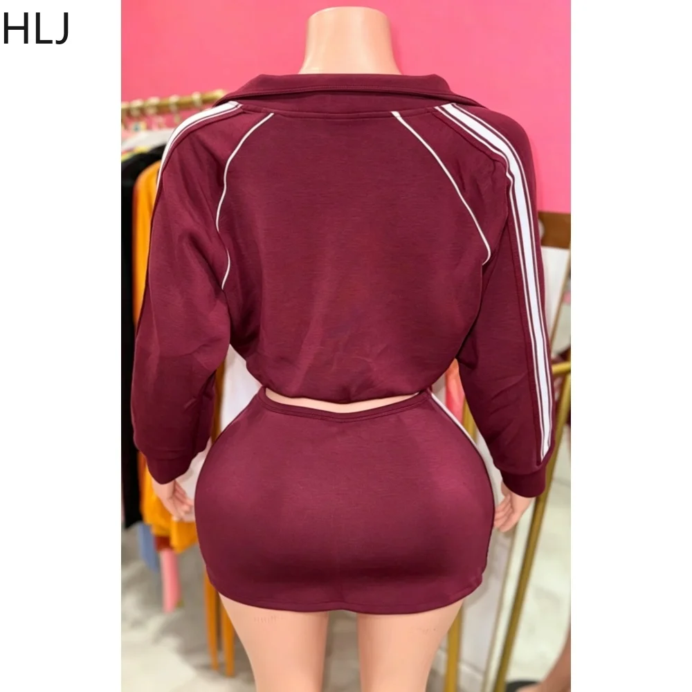HLJ&GG Women Two Piece Set Tracksuit Zip Up Long Sleeve Crop Top And High Waist Mini Skirts Casual Sporty Outfits Streetwear New - view 3