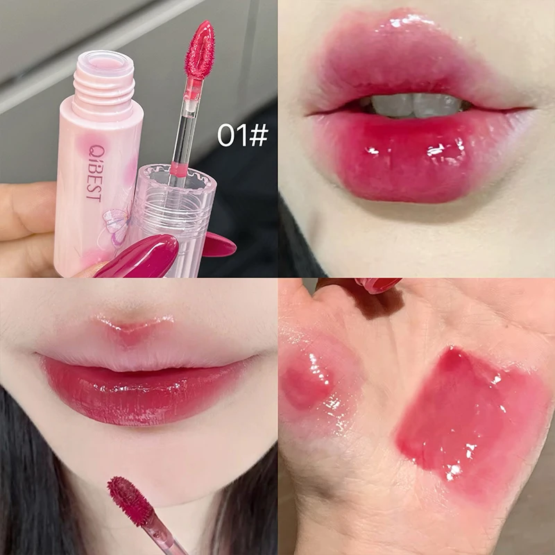 QIBEST Watery Lip Gloss Hydrating Lip Glossy Mirror Lip Glaze Non-Stick Cup Long Lasting Lip Tint Moisturizing Lip Stain Makeup