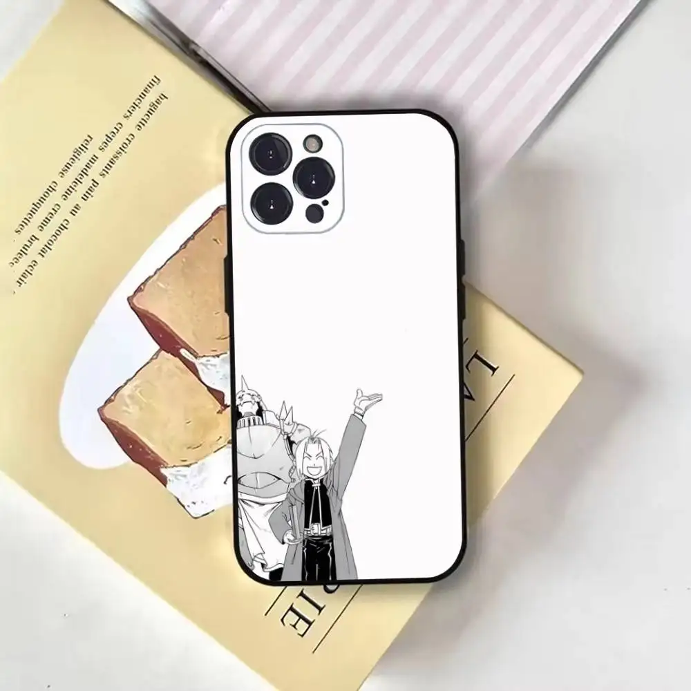 حافظة هاتف Fullmetal A- Alchemist Anime لهاتف iPhone16,15,14,13,12,11 Plus,Pro Max,XS,X,XR,SE,Mini,8,7,Soft Black Cover