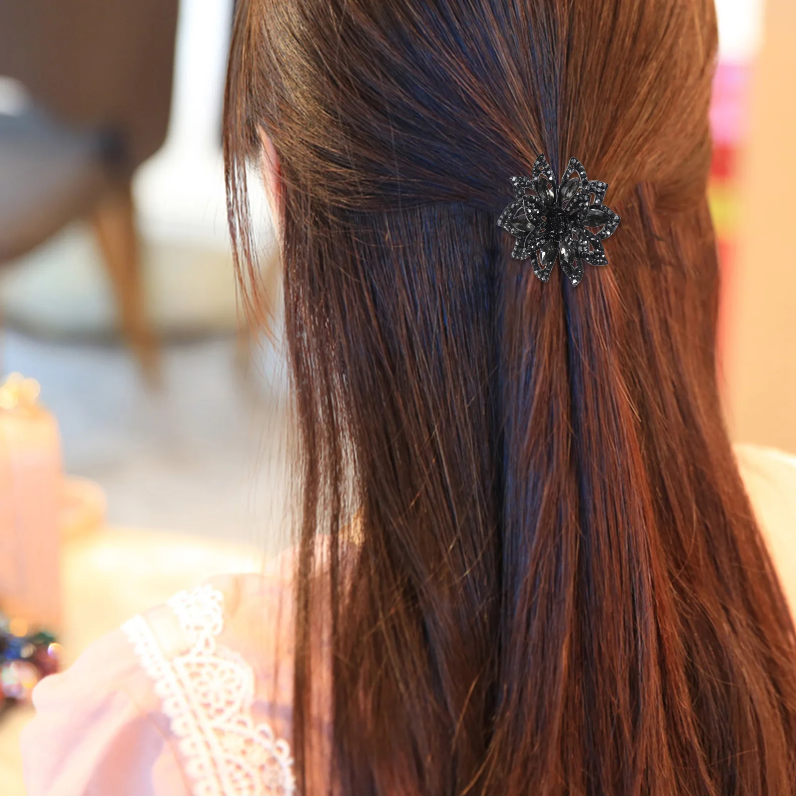 

2Pcs Black Rhinestone Claw Clips Women Accessories Disk Card Jaw Clip Small Thick Thin Hair Easy Use Long Lasting Comfortable No