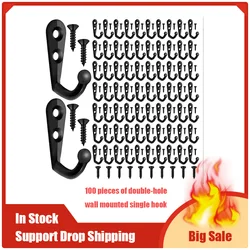 100 Pieces Of Double-Hole Wall Mounted Single Hook Robe Hook Coat Hook and 210 Pieces Of Screws for Hanging Key Hook Drop Ship