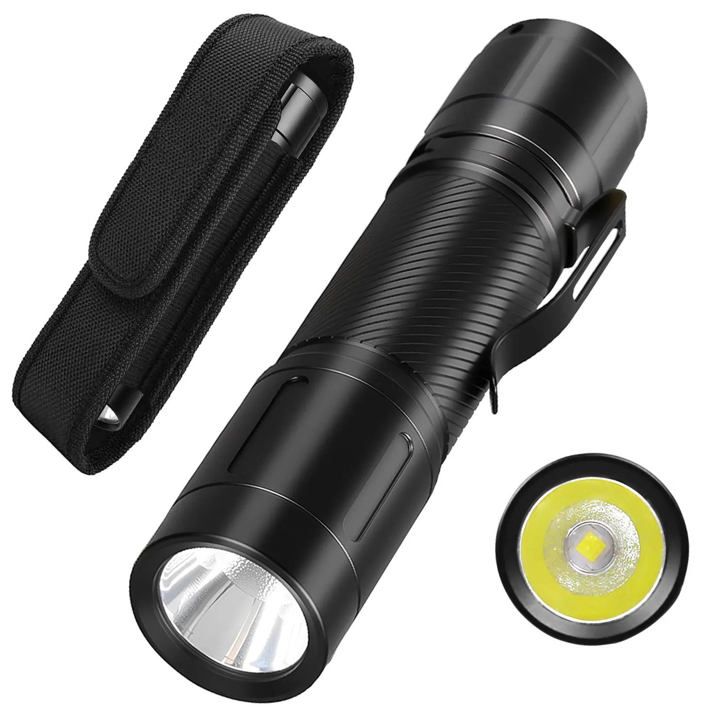 

1200LM Portable Tactical Flashlight, 6 Lighting Modes, 360° Clip,High Brightness Torch Built-in 21700 Battery Emergency Light